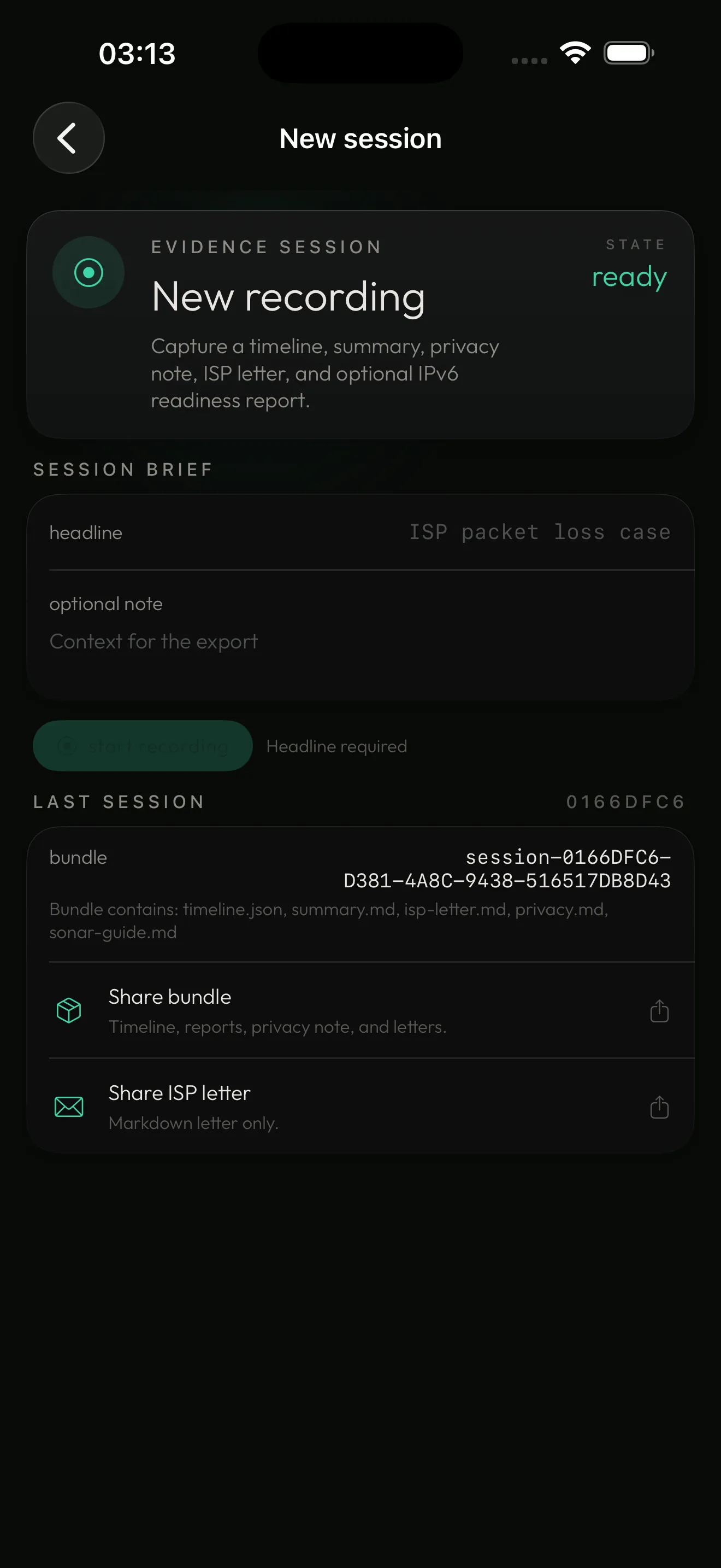 the export, after a session